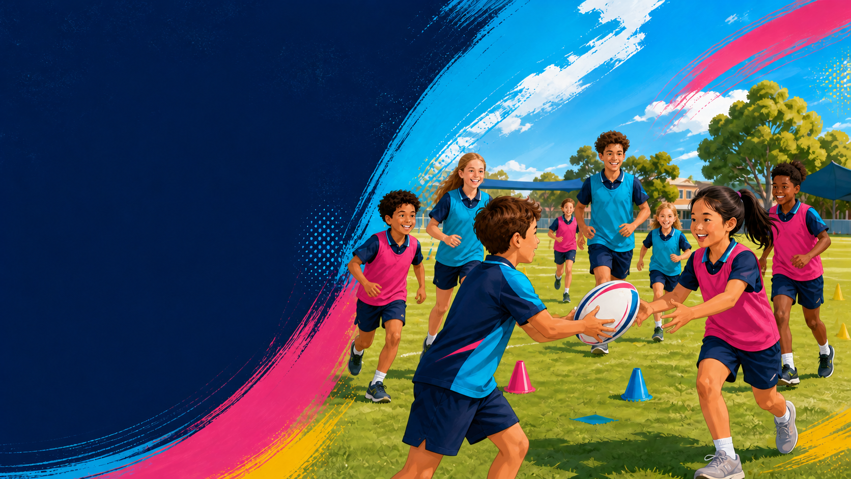 Children enjoying inclusive games-based rugby league at school
